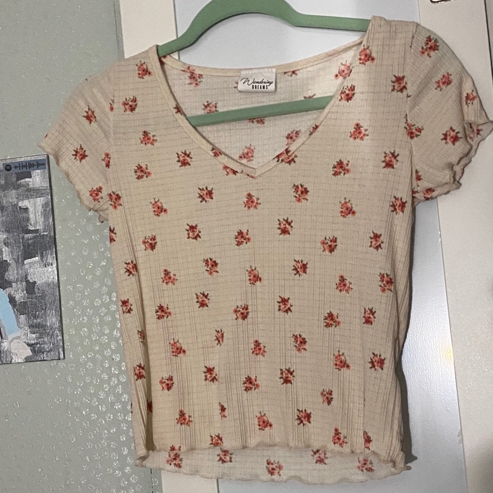 Cream colored shirt with flowers